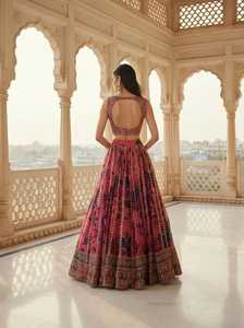 Floral Embroidered Lehenga Choli Set <b>Beaded</b> Organza Tulle Traditional Indian Outfit Wedding Banquet Wear - Product Image 3