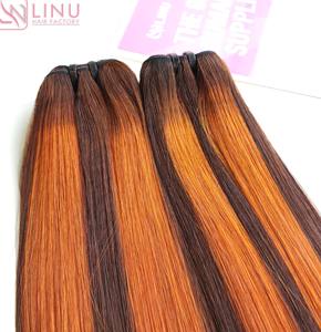 Bone Straight Ombre Mezcla de color naranja marrón Piano | Cabello humano vietnamita de doble dibujo - Product Image 2