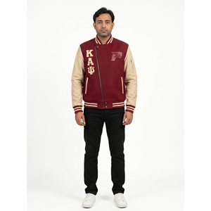 Chaqueta Varsity Personalizable para Hombre, de Lana y Cuero, Estilo Asimétrico Vanguardista, con Cierre, Talla 3XL, OEM - Product Image 1