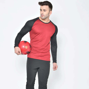 T-shirt Raglan Homme Manches Longues 2026 Couleur Unie Rouge Noir Col Rond Coupe Slim Sportif Tricoté Respirant Tenue Décontractée - Product Image 4