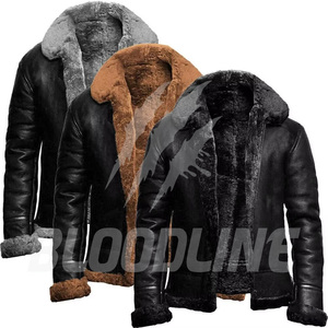 Veste en cuir noir pour homme BLOODLINE avec doublure en fausse fourrure marron, fermeture éclair, style motard, vêtement d'hiver - Product Image 5