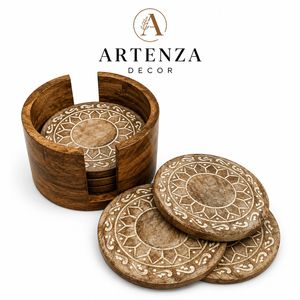 Wood Resin Coaster <b>Set</b> <b>Square</b> Drink Coasters Patterned Cup Pads for Home Office Restaurant - Product Image 2