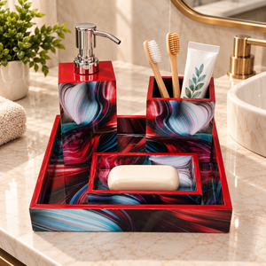 Handcrafted <b>Wooden</b> <b>Bathroom</b> <b>Accessories</b> Set with Printed Floral Pattern Wholesale OEM ODM - Product Image 5