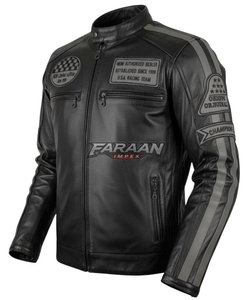 Stand Collar Riding <b>Jacket</b> Moto Outerwear Mens Black Genuine Leather Cafe <b>Racer</b> <b>Jacket</b> <b>Vintage</b> Patch Design Motorcycle Low Price - Product Image 5