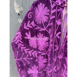 Chaqueta de terciopelo morado con cuello mandarín y bordado floral, manga larga, ropa de abrigo de otoño, blazer elegante para mujer - Product Image 2