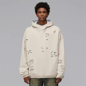 Sudadera con capucha con cremallera y letras bordadas, 100% algodón, forro polar de punto, manga larga, efecto vintage lavado, oversize, para invierno - Product Image 1