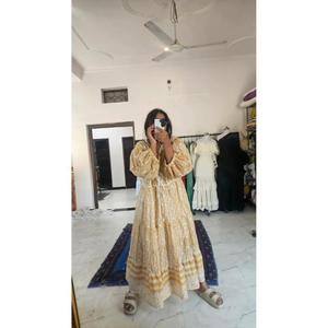 Auténtico Vestido de Mujer con Estampado a Mano de Jaipur, Vestido Floral de Verano para Vacaciones, 100% Algodón Puro Transpirable, Vestido Maxi con Estampado a Bloque - Product Image 4