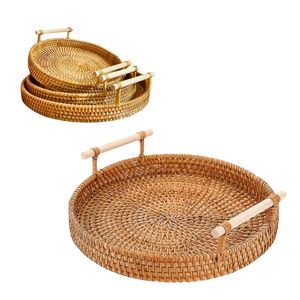 Handwoven RATTAN TRAY <b>FRUIT</b> <b>STORAGE</b> BASKET with Handles Gift, Home Decor, Breakfast, Coffee & Tea Serving Tray - Product Image 1