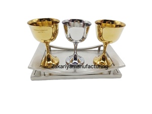 Luxurious Gold Plated <b>Goblet</b> with Stainless Steel Tray Set Decorative <b>Wine</b> Chalice & Serving Tray for Home Decor & Wedding Gift - Product Image 3