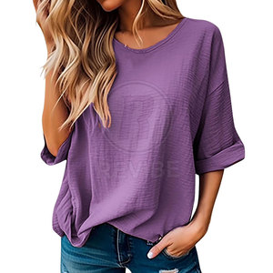 T-shirt ample pour femme, design 2026, haute qualité, décontracté, été, coupe ample, respirant, 100% coton - Product Image 2