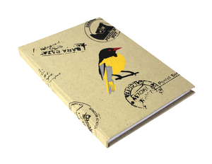 Carnet de style professionnel à couverture rigide, avec motifs de timbres postaux anciens et d'oiseaux multicolores, imprimé sur papier de jute, idéal pour un cadeau - Product Image 2