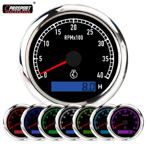 Tacómetro Eléctrico de 80 mm (3-1/8 pulgadas) de 7 Colores, 4000 RPM, Horómetro, 12/24 V, Carátula Negra, IP67, para Automoción y Náutica - Product Image 1