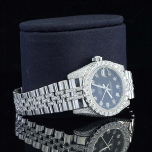 Hip Hop Style Luxury Fully Iced Out Moissanite Diamond Wrist <b>Watch</b> With <b>Black</b> Dial Date Style And Stainless Steel Metal Case - Product Image 5