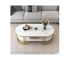 Table basse moderne robuste et écologique pour salon avec structure en métal et plateau aspect faux marbre - Product Image 3