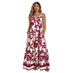 Vestido largo floral para mujer, vestido informal de verano con lazo frontal y corte en A - Product Image 1