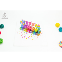Carte de vœux 3D créative faite à la main, carte en papier pour anniversaire, cadeau, logo personnalisé OEM, fournisseur en gros, multicolore, numérique