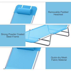 Sdraio Pieghevole Blu Portatile con Schienale Regolabile, Sedia da Esterno con Rete Traspirante e Cuscino per Patio o Spiaggia - Product Image 4