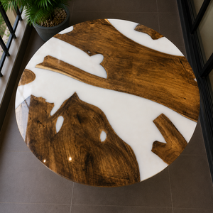 Table basse ronde en résine blanche écologique, design moderne fait main pour le salon, utilisation intérieure, idéale pour Diwali - Product Image 2