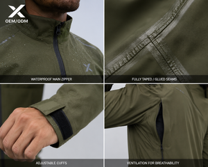 X Men's Olive Green Waterproof Sport <b>Cycling</b> Jacket Full Zip <b>Stand</b> Collar Slim Fit Polyester Outerwear Autumn Wear OEM/ODM - Product Image 5