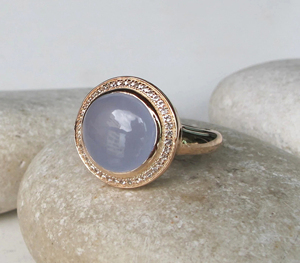 8mm Natural Lavender Chalcedony Gemstone 925 <b>Silver</b> 18K Gold Bezel <b>Set</b> Trendy Wedding Engagement <b>Ring</b> Fine Jewelry For Women - Product Image 2