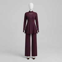 Ensemble décontracté pour femme : veste en polaire tricotée à capuche brodée violette et pantalon long uni, style islamique modeste