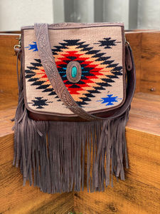 กระเป๋าสะพายพาดลำตัวทำจากหนังสีเทอร์ควอยซ์สำหรับผู้หญิงกระเป๋าพาดลำตัวทำจากหิน aztec - Product Image 3