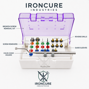 Kit de retrait de vis d'abutment cassées pour implants dentaires, comprenant des forets inversés, des extracteurs de vis, des manchons de guidage et un tournevis - Product Image 2