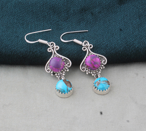Handcrafted 925 Sterling <b>Silver</b> Purple Blue Copper Lapis Lazuli Bezel Setting Water Drop <b>Dangle</b> <b>Earrings</b> Wholesale Vintage - Product Image 4