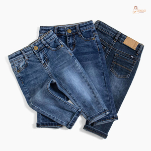 Jeans de Mezclilla Elásticos para Niños, Personalizables, Blancos Desgastados, Corte Ajustado, Cintura Elástica, Cinco Bolsillos Clásicos, para Primavera/Otoño - Product Image 1