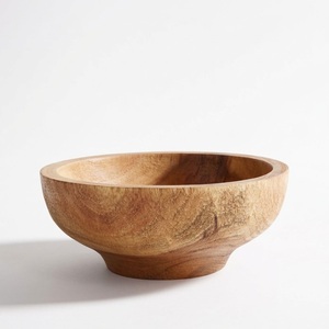 Tazón Decorativo de Madera de Mango Sólido, Tazón Redondo para Mezclar con Diseño de Líneas Blancas Paralelas, Vajilla Artesanal - Product Image 4
