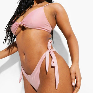 Econex <b>Sports</b> Women's Pink Floral Bandeau <b>Bikini</b> <b>Set</b> Twist Front Tie Side Bottoms Breathable Spandex Nylon Two Piece Swimwear - Product Image 2