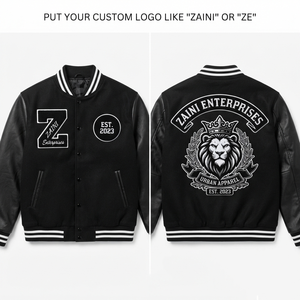 420 GSM Wool Blend Stand Collar Front Black <b>White</b> Varsity <b>Jacket</b> Custom Embroidery - Product Image 1