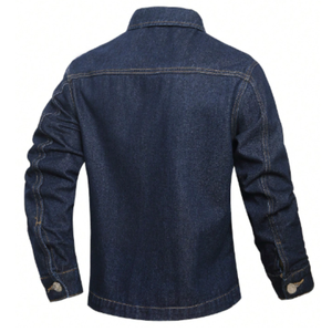 เสื้อโค้ทเดนิมทรงทรัคเกอร์สีน้ำเงินเข้มสไตล์วินเทจ ตกแต่งด้วยผ้าปะติด  แบบมีกระเป๋าหลายช่อง  สำหรับงานหนัก  สวมใส่สบายๆ  ติดกระดุมด้านหน้า  เสื้อคลุมผู้ชาย - Product Image 2