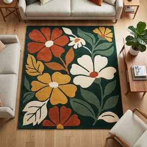 Tapis en laine tufté à la main de qualité supérieure, design moderne noir et rouge, à boucles, motif abstrait, texture douce, pour salon et chambre, 1 pièce - Product Image 2