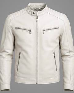 Fashionable Custom Design Men <b>Leather</b> <b>Jacket</b> with Stand Collar and Front Logo Pakistan Made Winter <b>Jacket</b> for Men and Bikers - Product Image 2