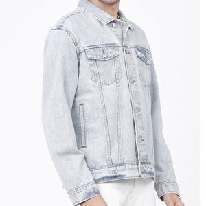 Veste en jean longue extensible sur mesure pour homme, en coton bleu, veste en jean unie pour l'hiver, pour homme, taille plus - Product Image 2