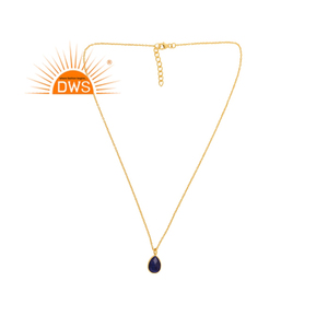 สร้อยคอจี้พลอยแซฟไฟร์สีฟ้าชุบทอง18K ทำจากเงินสเตอร์ลิง - Product Image 4