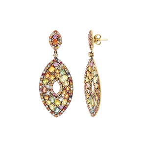 Boucles d'oreilles pendantes en argent sterling 925 avec saphirs naturels multicolores et diamants taillés en marquise, collection Memoria Jewels - Product Image 2