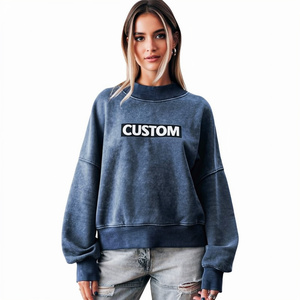 Sudadera Azul con Efecto Ácido, Sudaderas con Estampado Personalizado, Sudadera de Manga Larga para Mujer, Ropa Urbana Vintage, Fabricante OEM al por Mayor - Product Image 1