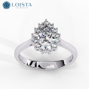 แหวนเพชรแฟนซี 1CT 18K รูปทรงลูกแพร์ ดีไซน์ลายดอกไม้ แหวนแต่งงาน แหวนหมั้น คุณภาพสูง ราคาดีที่สุด - Product Image 2
