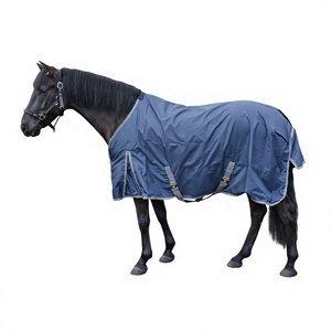 Waterproof Oxford <b>Horse</b> Rug With <b>Brass</b> Fittings Medium Tail Flap All Seasons Outdoor Use Turnout Style Blue - Product Image 1