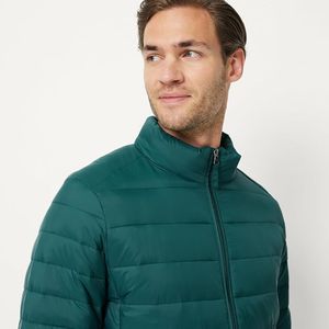 Veste matelassée pour homme, vert foncé, col montant, fermeture éclair, coupe-vent, hiver, décontractée, rembourrage en polyester, coupe régulière - Product Image 5
