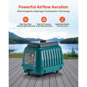 Pompa ad aria lineare da 2219.04 GPH per fossa settica e acquacoltura, sistema di aerazione per laghetti profondi 11 piedi per acquari e trattamento delle acque reflue - Product Image 2