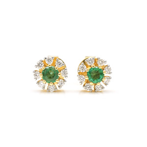 18K Solid Yellow Gold Diamond Halo <b>Studs</b> 0.45CTW <b>Emerald</b> Gemstone <b>Earrings</b> With Push Back Floral <b>Studs</b> Bridal Jewelry Supplier - Product Image 1
