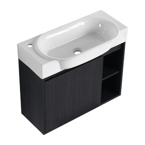 28\" Wall Mounted <b>Bathroom</b> <b>Vanity</b> with White Ceramic Sink & Soft-Close Door KD Packing - Product Image 1