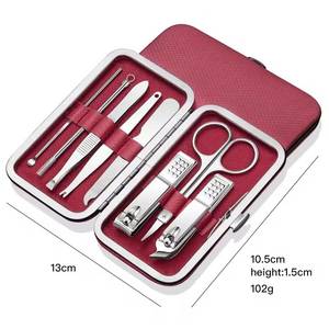 Morje Surgical Stainless Steel Professional Nail <b>Kit</b> 7 1/10 1 Clippers Scissors Tools Red Case Portable <b>Manicure</b> Set for Adults - Product Image 6