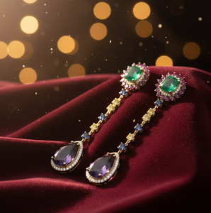 6 Inch Blue Amethyst <b>Cushion</b> <b>Round</b> Earrings with CZ 925 Sterling Silver 18K Gold Plated Statement Jewelry Party Wear - Product Image 1