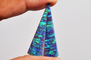 100% Natural Blue <b>Fire</b> Labradorite Trillion Cut <b>7</b> CTW Calibrated 40x11x2 MM Green Opal Pair Necklace Blue Flashy Wholesale Price - Product Image 2