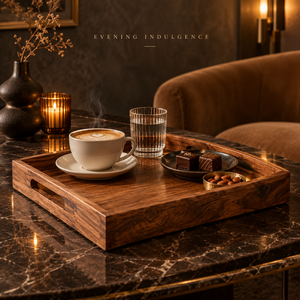 Bandeja de Servir de Madera de Acacia Premium |   Regalo de Boda Multifuncional Hecho a Mano con Laterales Elevados y Asas Recortadas para Café/Té - Product Image 3