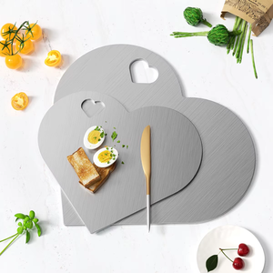 Tablas de cortar de acero inoxidable no tóxicas con mango, antibacterianas, fáciles de limpiar, duraderas, bloques de corte para cocina - Product Image 4